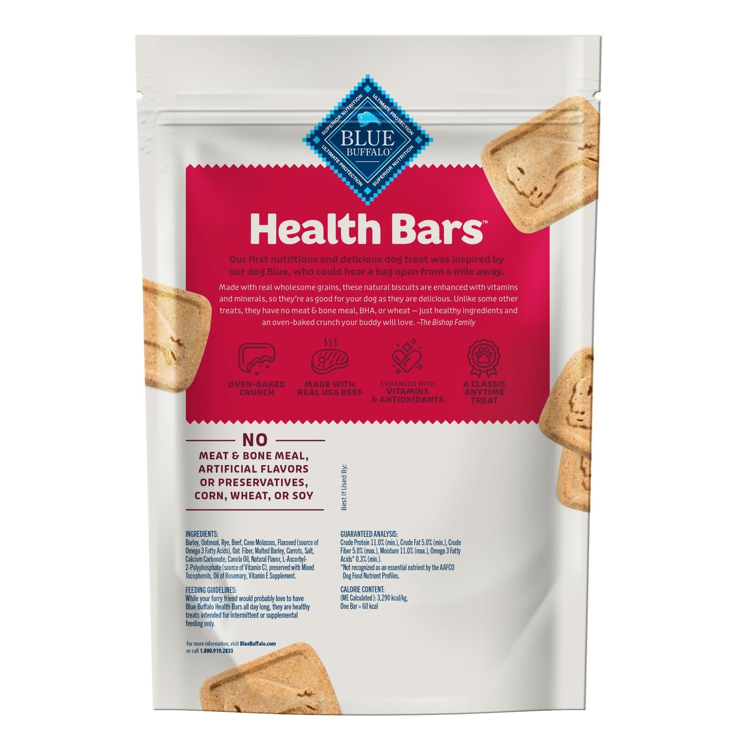 Blue Buffalo Health Bars Crunchy Dog Biscuits, Oven-Baked With Natural Ingredients, Pumpkin & Cinnamon, 16-oz Bag