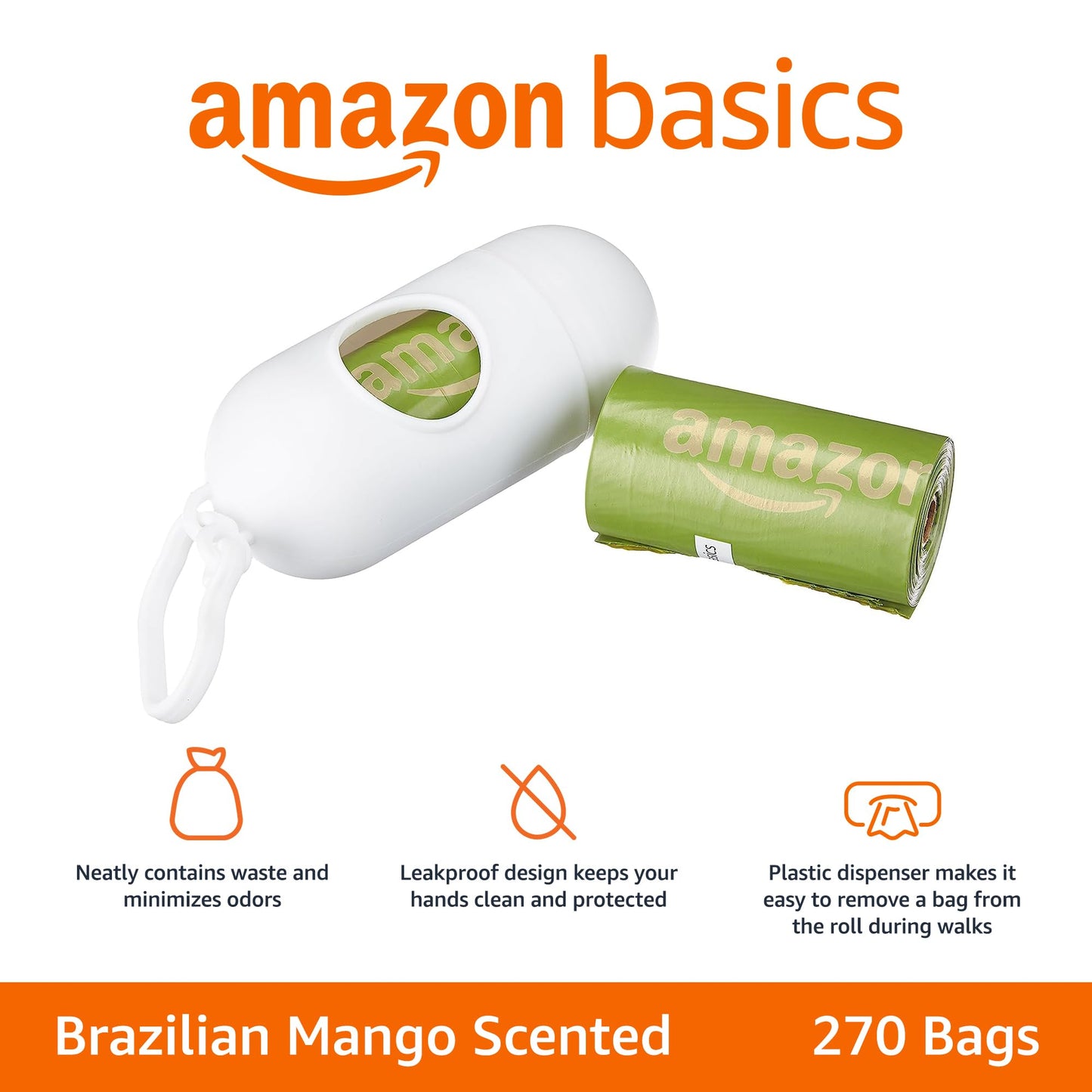 Amazon Basics Dog Poop Bags with Dispenser, 540 Count, Enhanced for Guaranteed Leakproof, Lavender Scented, Includes Leash Clip