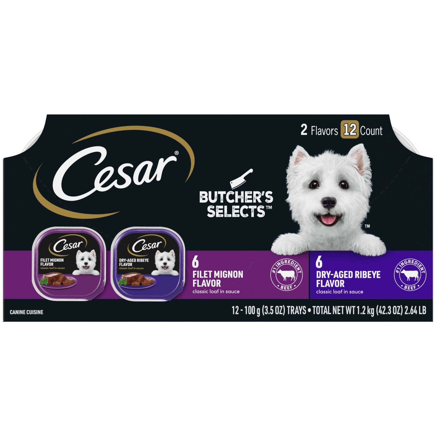 Cesar Wet Dog Food Classic Loaf in Sauce Grilled Chicken, Filet Mignon, Porterhouse Steak, Beef, Chicken & Liver and Turkey Variety Pack 3.5 oz. Easy Peel Trays (36 Count, Pack of 1)