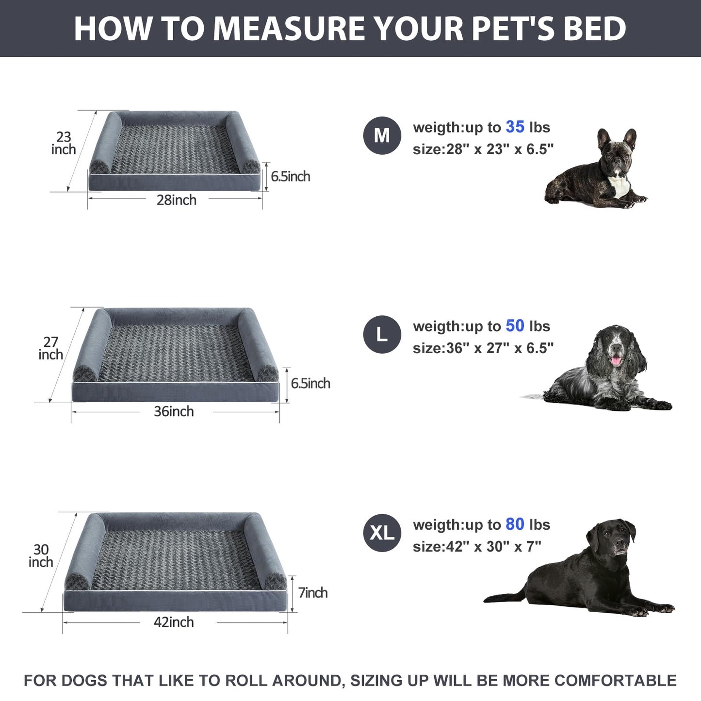 BFPETHOME Dog Beds for Large Dogs, Orthopedic Dog Bed for Medium Large Dogs,Big Waterproof Couch Pet Bed with Removable Washable Cover