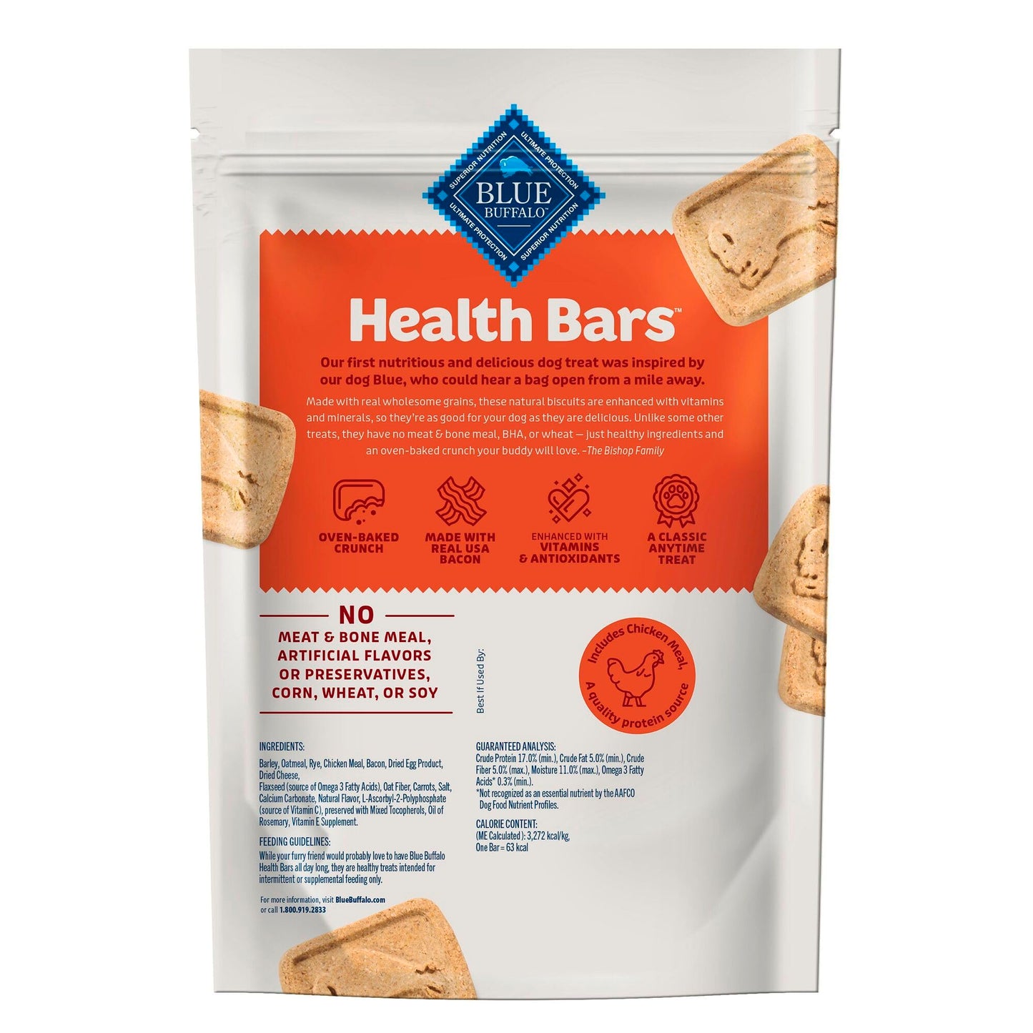 Blue Buffalo Health Bars Crunchy Dog Biscuits, Oven-Baked With Natural Ingredients, Pumpkin & Cinnamon, 16-oz Bag