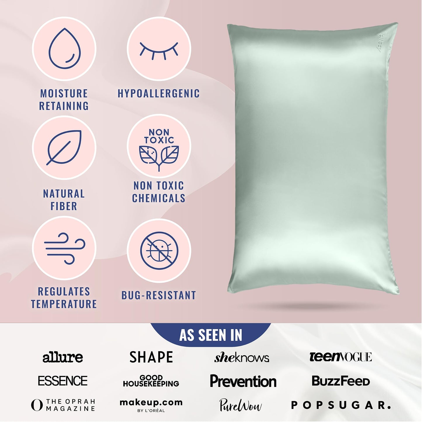 Blissy Silk Pillowcase - 100% Pure Mulberry Silk - 22 Momme 6A High-Grade Fibers - Silk Pillow Cover for Hair & Skin - Regular, Queen & King (Blissy White, Standard)