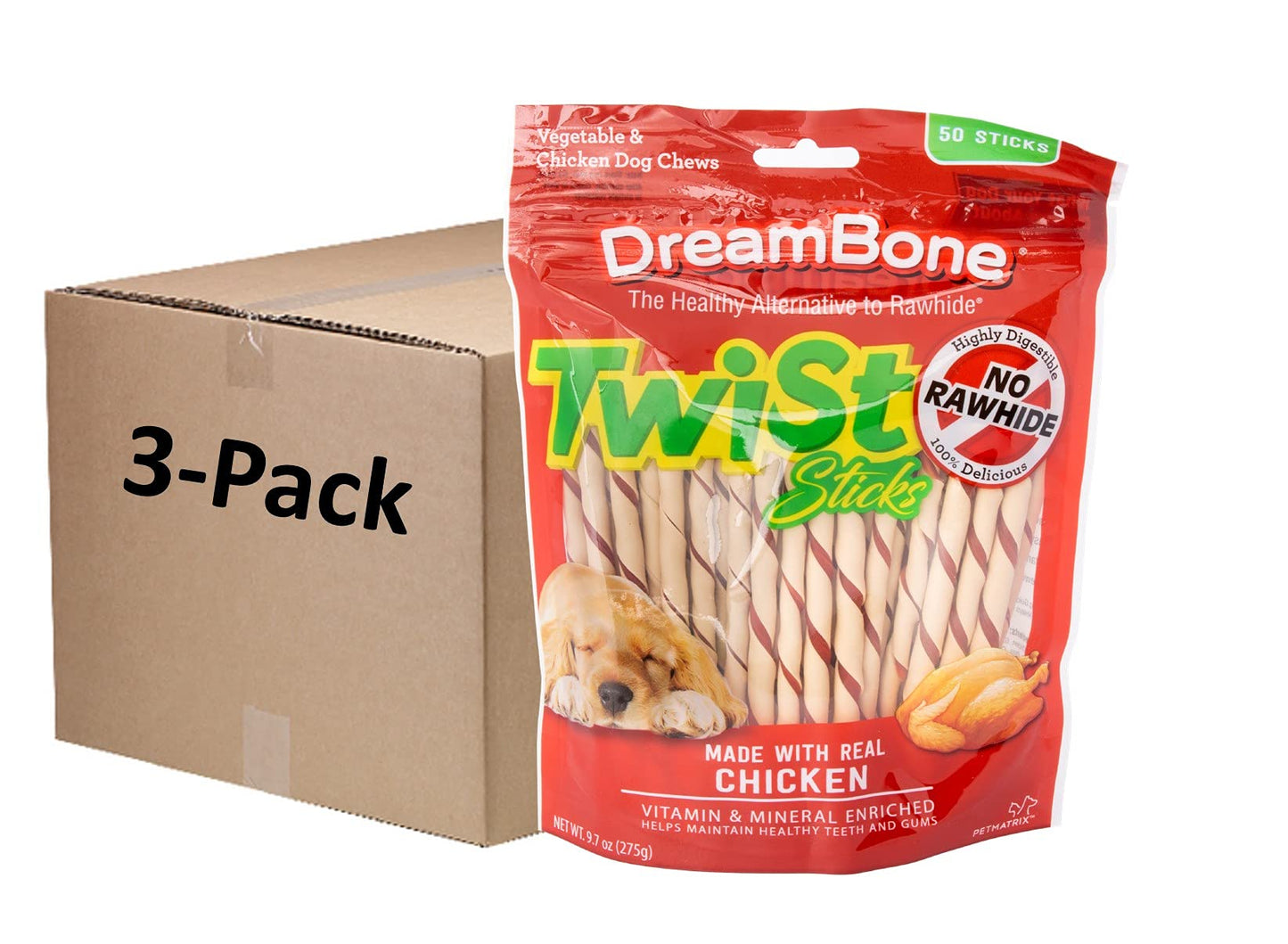 DreamBone Twist Sticks, Made With Real Chicken, Rawhide-Free Chews for Dogs, 50 Count