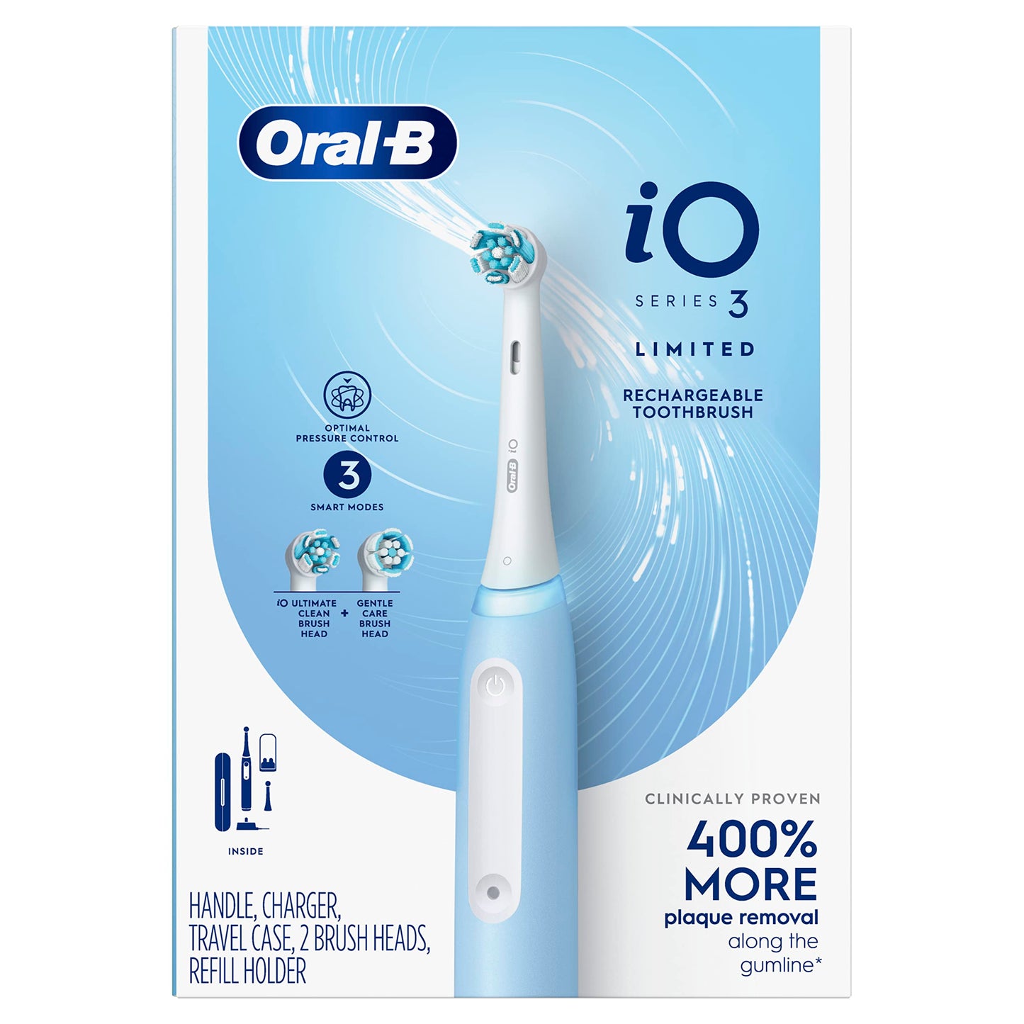 Oral-B iO Deep Clean Rechargeable Electric Powered Toothbrush, Black with iO Series 3 Limited, 2 Brush Heads and Travel Case - Pressure Sensor to Protect Gums - 3 Cleaning Settings - 2 Minute Timer