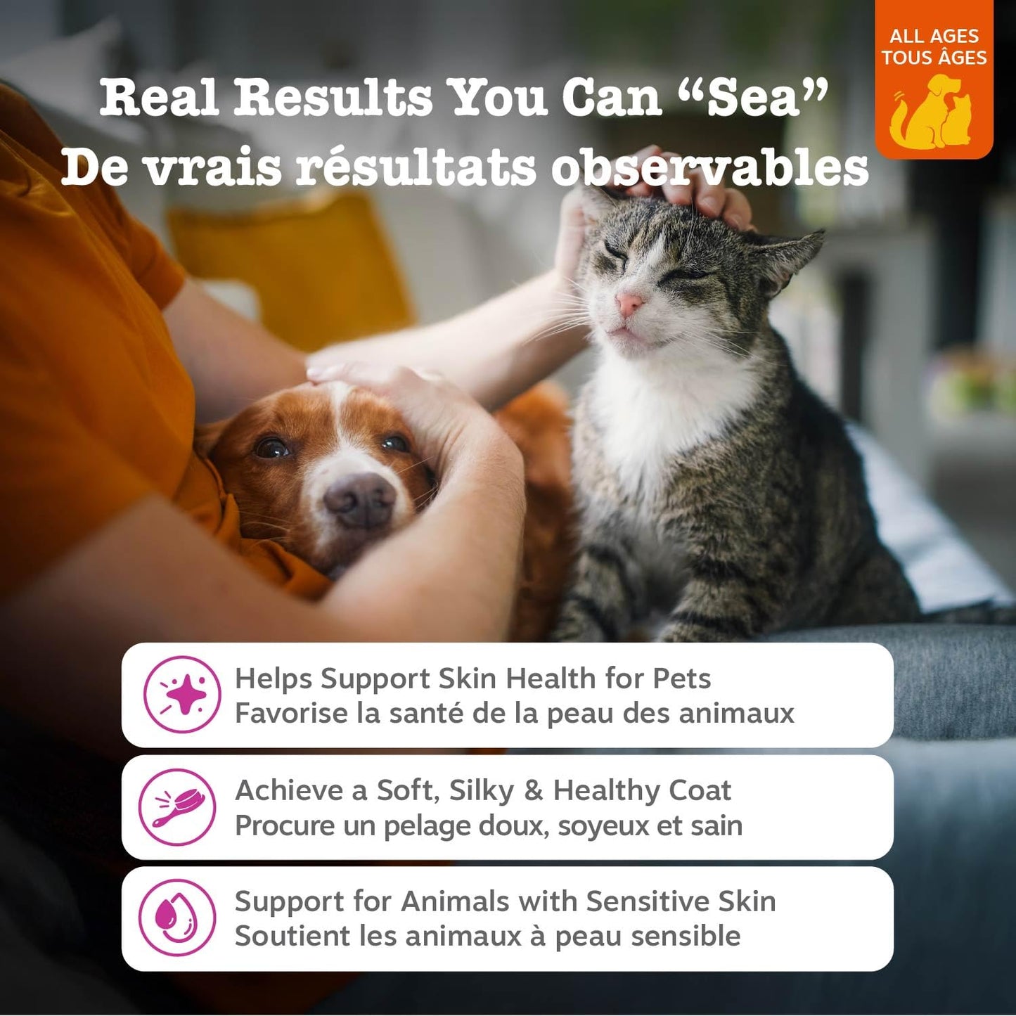 Zesty Paws Wild Alaskan Omega-3 Blend Pollock + Salmon Oil for Dogs and Cats- Skin and Coat Support, Omega 3 Supplement for Pets, 8.5oz