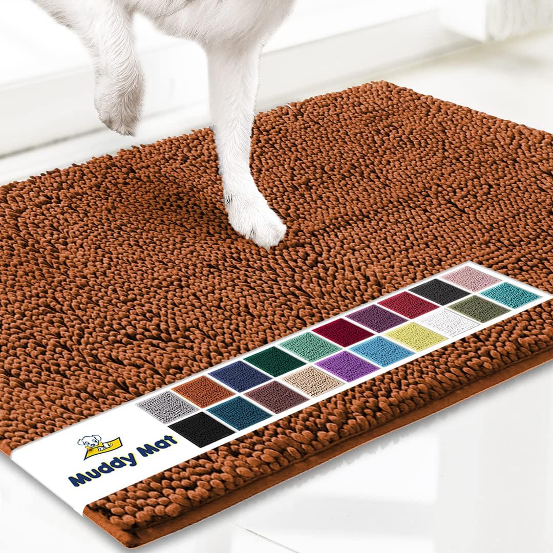 Muddy Mat® Shown on TV Super Absorbent Microfiber Dog Door Mat for Muddy Paws, Non-Slip Washable Pet Rug, Quick Dry Chenille Entryway Carpet, Machine Washable Indoor Outdoor mat, Grey 30"x19"