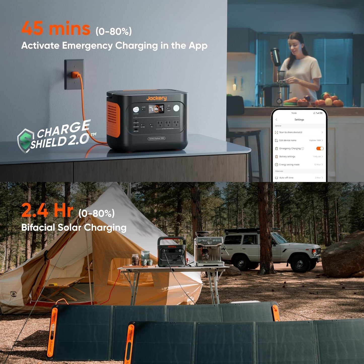 Jackery Explorer 1000 v2 Portable Power Station,1070Wh LiFePO4 Battery,1500W AC/100W USB-C Output, 1 Hr Fast Charge, Solar Generator for Camping,Emergency, RV, Off-Grid Living(Solar Panel Optional)