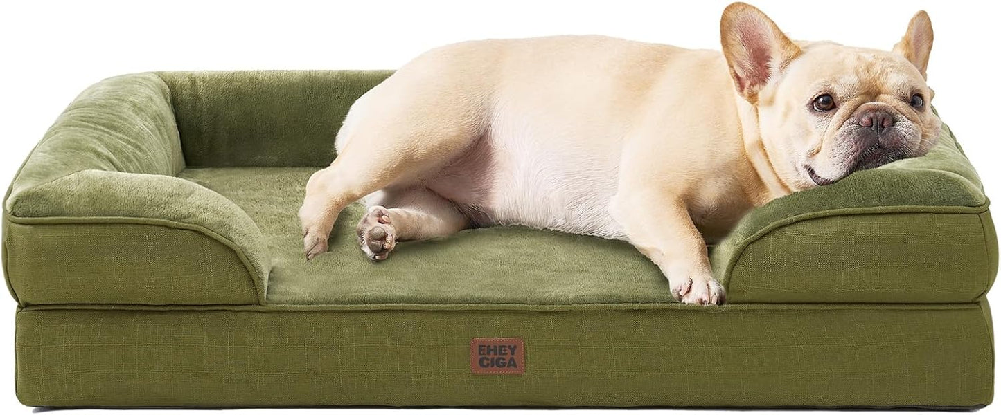 EHEYCIGA Orthopedic Dog Beds for Extra Large Dogs 44x32Inch, Waterproof Memory Foam XL Pet Bed with Sides, Non-Slip and Egg-Crate Foam Big Dog Couch Bed with Washable Removable Cover, Grey