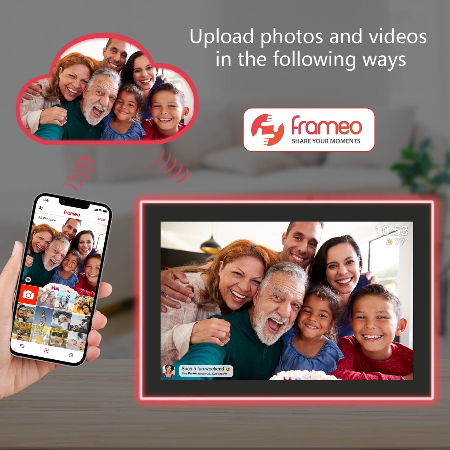 32GB FRAMEO 10.1 Inch Smart WiFi Digital Photo Frame 1280x800 IPS LCD Touch Screen, Auto-Rotate Portrait and Landscape, Built in 32GB Memory, Share Moments Instantly via Frameo App from Anywhere
