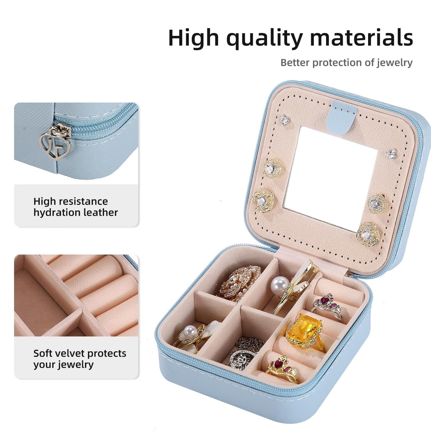 KElofoN Travel jewelry case Travel jewelry box Travel Jewelry Organizer Small box Gift for Girls Women with Mirror(Green)