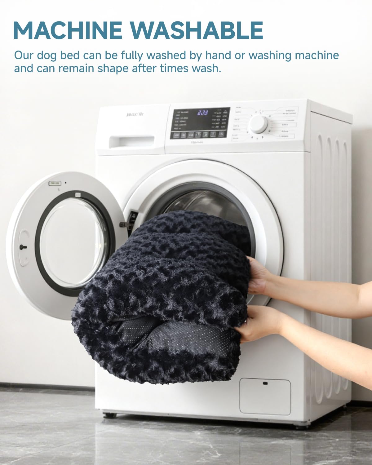 KSIIA Washable Dog Bed Deluxe Plush Dog Crate Beds Comfy Kennel Pad Anti-Slip Pet Sleeping Mat for Large, Jumbo, Medium, Small Dogs Breeds, 35" x 23", Gray