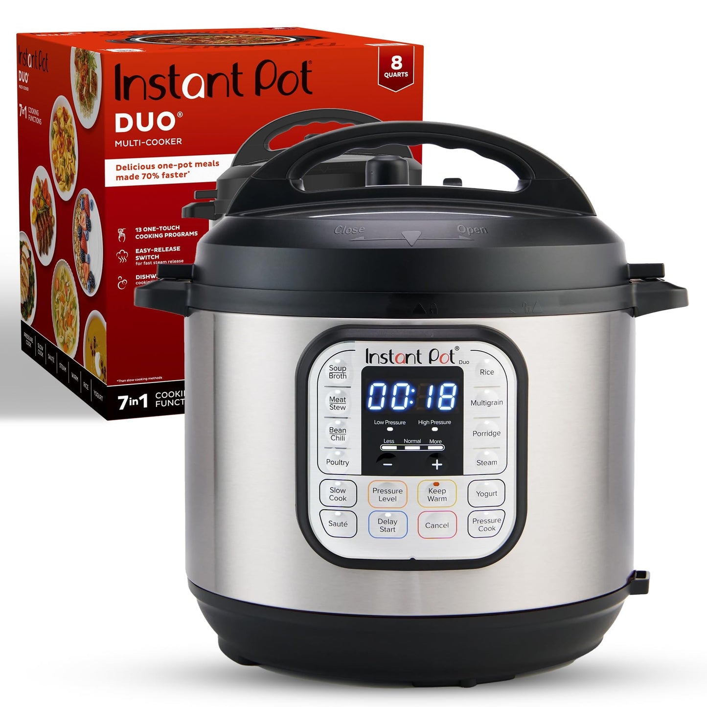 Instant Pot Duo 7-in-1 Electric Pressure Cooker, Slow Cooker, Rice, Steamer, Sauté, Yogurt Maker, Warmer & Sterilizer, Includes App With Over 800 Recipes, Stainless Steel, 6 Quart