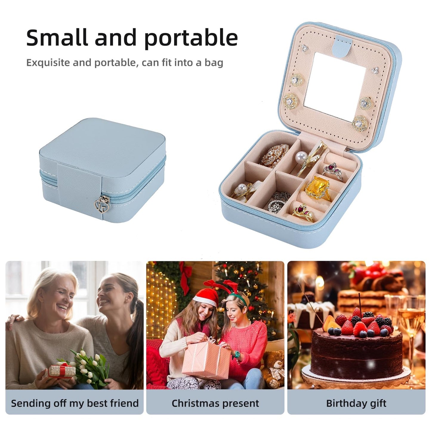 KElofoN Travel jewelry case Travel jewelry box Travel Jewelry Organizer Small box Gift for Girls Women with Mirror(Green)