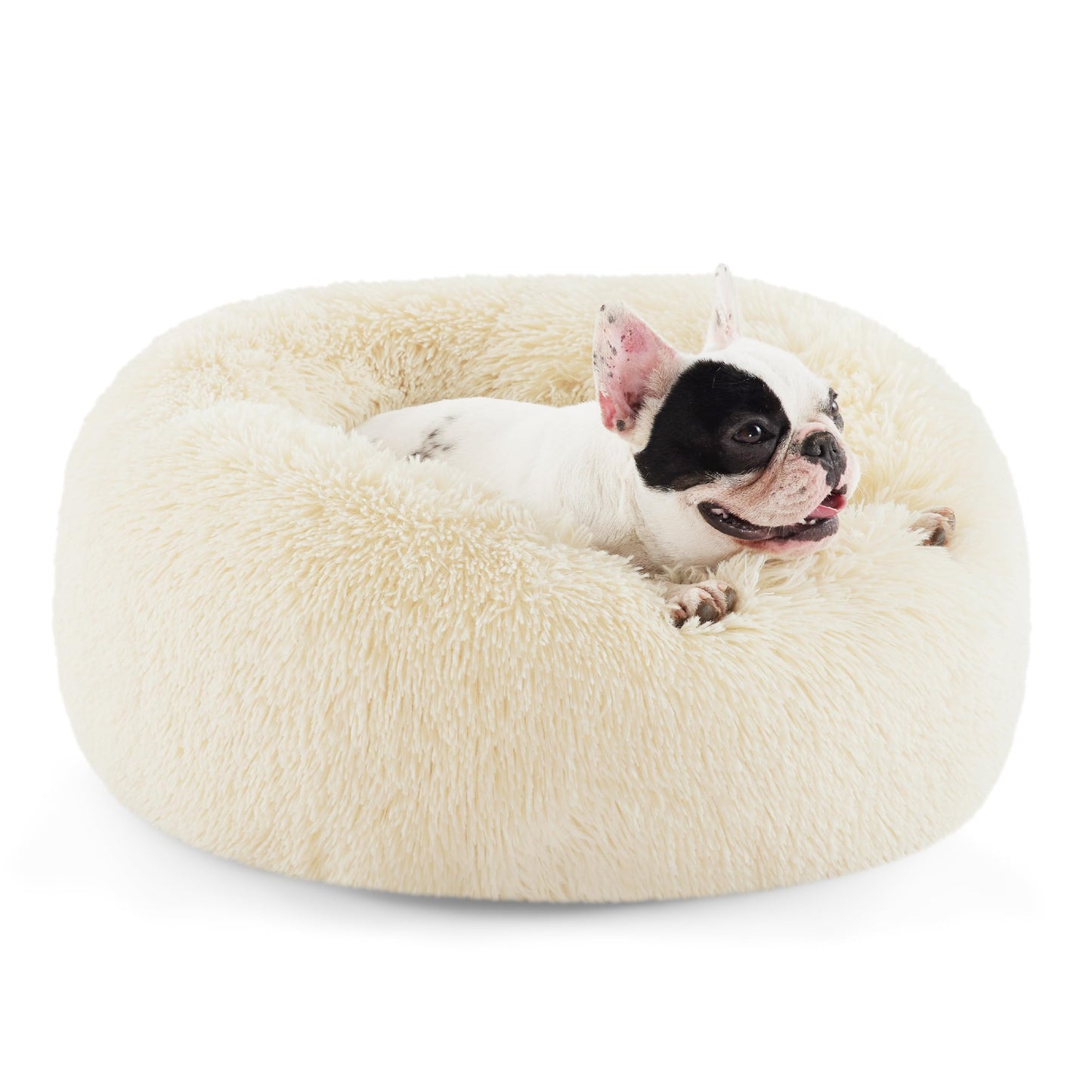 Bedsure Calming Dog Bed Medium Size Dog - Donut Washable Medium Pet Bed, 30 inches Anti-Slip Round Fluffy Plush Faux Fur Cat Bed, Fits up to 45 lbs Pets, Camel