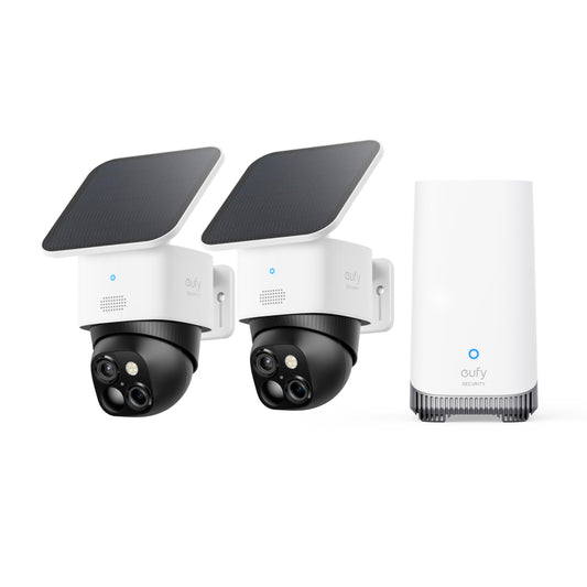 eufy Security SoloCam S340, Solar Security Cameras Wireless Outdoor, Cameras for Home Security, 360° Pan & Tilt Surveillance, No Blind Spots, 2.4 GHz Wi-Fi, No Monthly Fee, HomeBase S380 Compatible