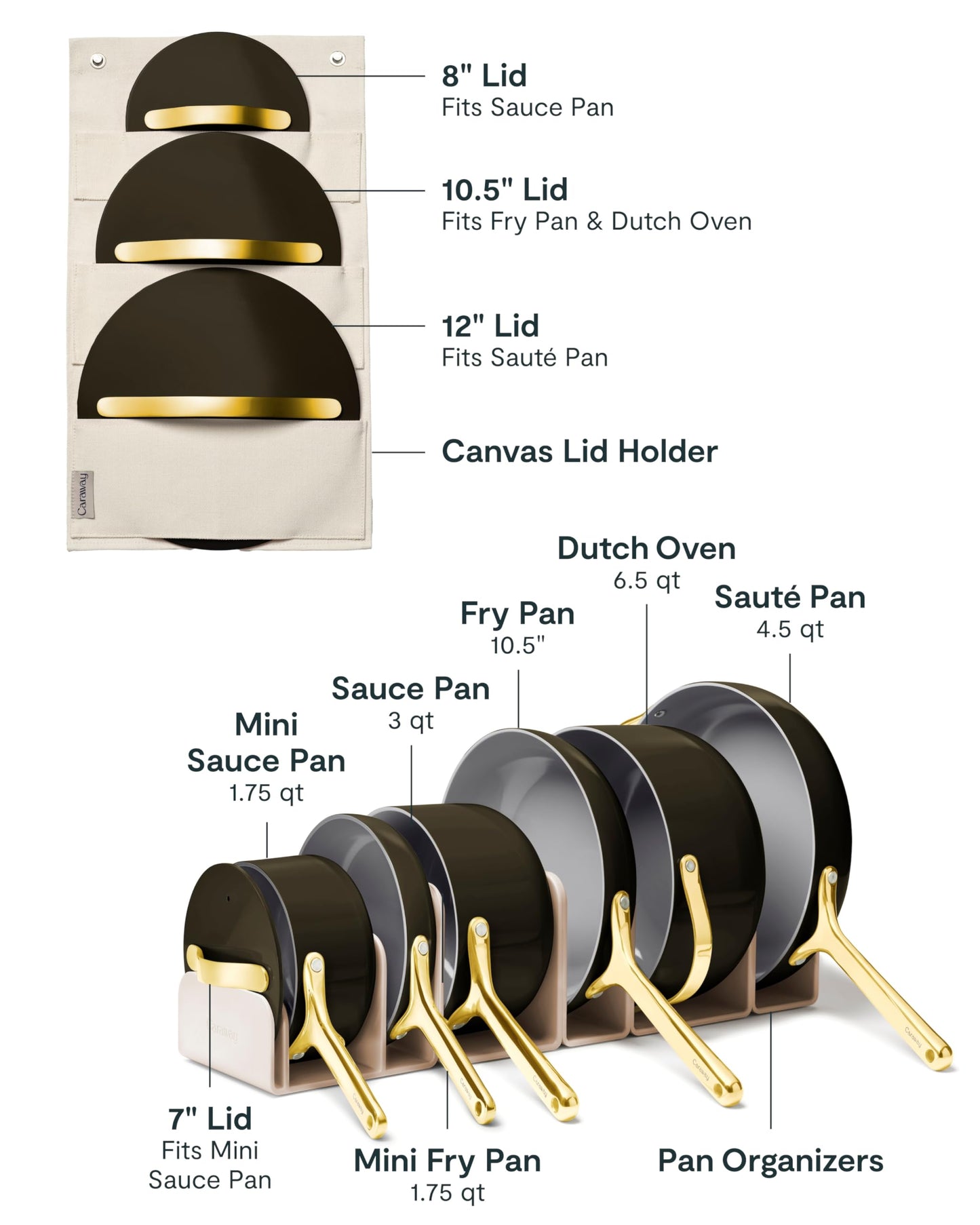 Caraway Deluxe Non-stick Ceramic Cookware Set (16 Piece) Pots, Frying Pans, Lids and Kitchen Storage - PFAS & PFOA Free - Oven Safe Pan Set & Compatible with All Stovetops - Cream