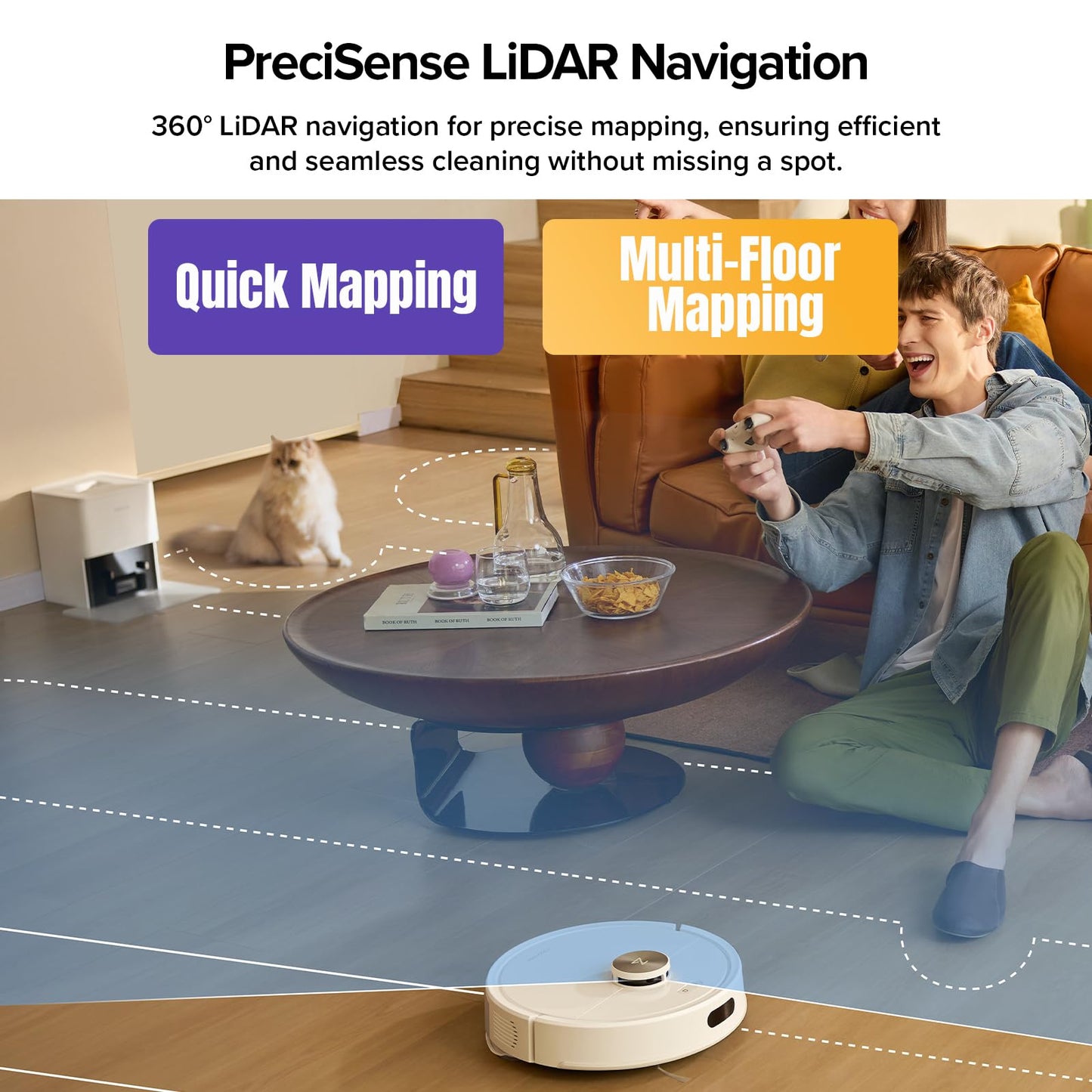 roborock Q7 M5+ Robot Vacuum and Mop, Upgraded from Q5 Max+, Up to 7-9 Weeks Self-Empty, 10000Pa Suction, Dual Anti-Tangle System for Pet Hair & Carpet, PreciSense LiDAR Navigation, App Control, Black
