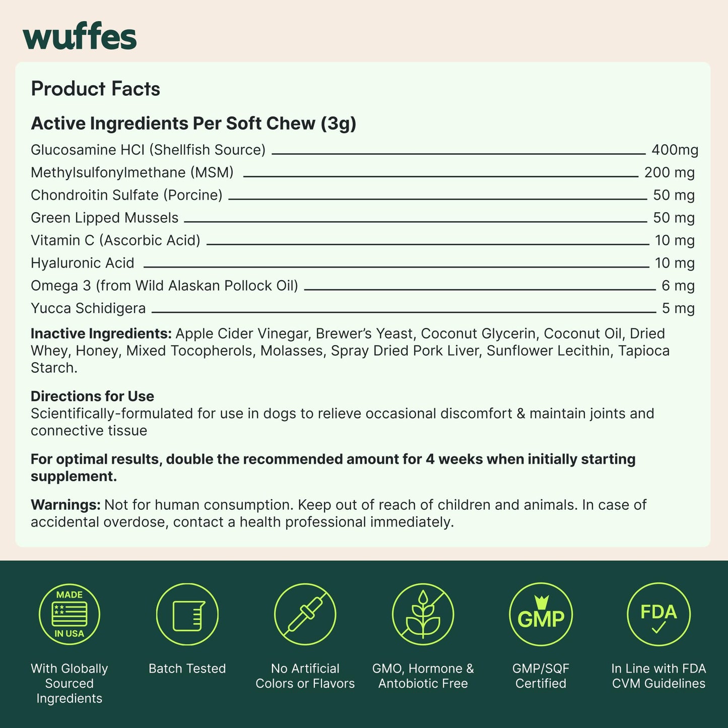 Wuffes Chewable Dog Hip & Joint Supplement - Glucosamine & Chondroitin Chews - Dog Joint Supplements & Vitamins - Extended Joint Care (Large Breed (Over 65 lbs), 90 Chews (Pack of 3))
