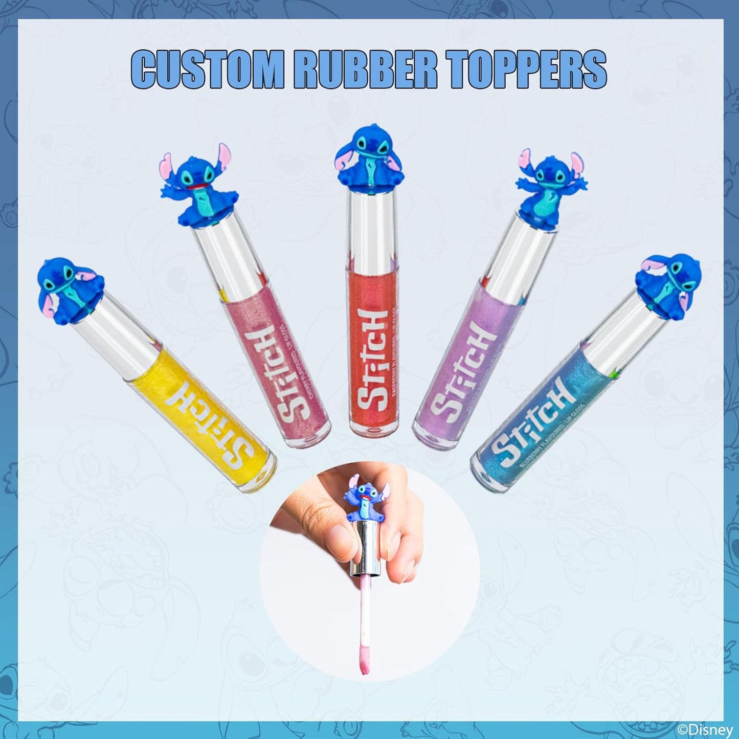 Disney Stitch 10 Piece Plant Based Lip Gloss, Girls Party Favors, First Makeup Set for Girl, Perfect for Parties, Sleepovers, and Birthday Gifts, Ages 3+, by Townley Girl