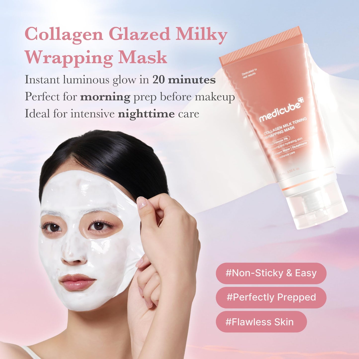 medicube Collagen Overnight Wrapping Peel Off Facial Mask Pack - Elasticity & Hydration Care, Reduces Sagging & Dullness - Hydrolyzed Collagen For Glowing Skin - Korean Skin Care, 2.53 fl.oz