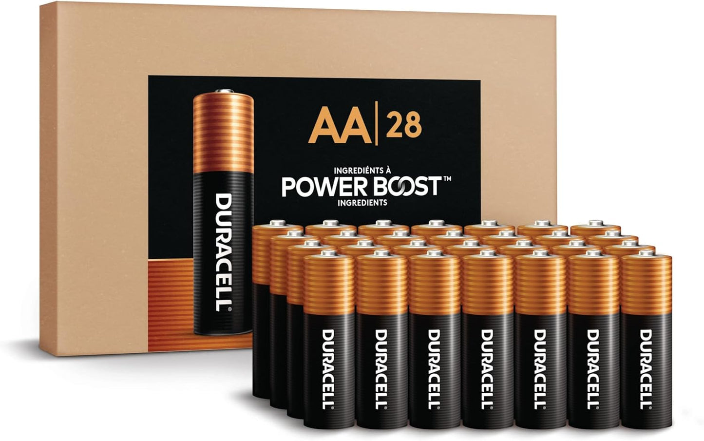 Duracell Coppertop AA Alkaline Batteries with POWER BOOST Ingredients, 28 Count (Pack of 1), Long-Lasting Alkaline, Re-closable for Quick Access and Organized Storage