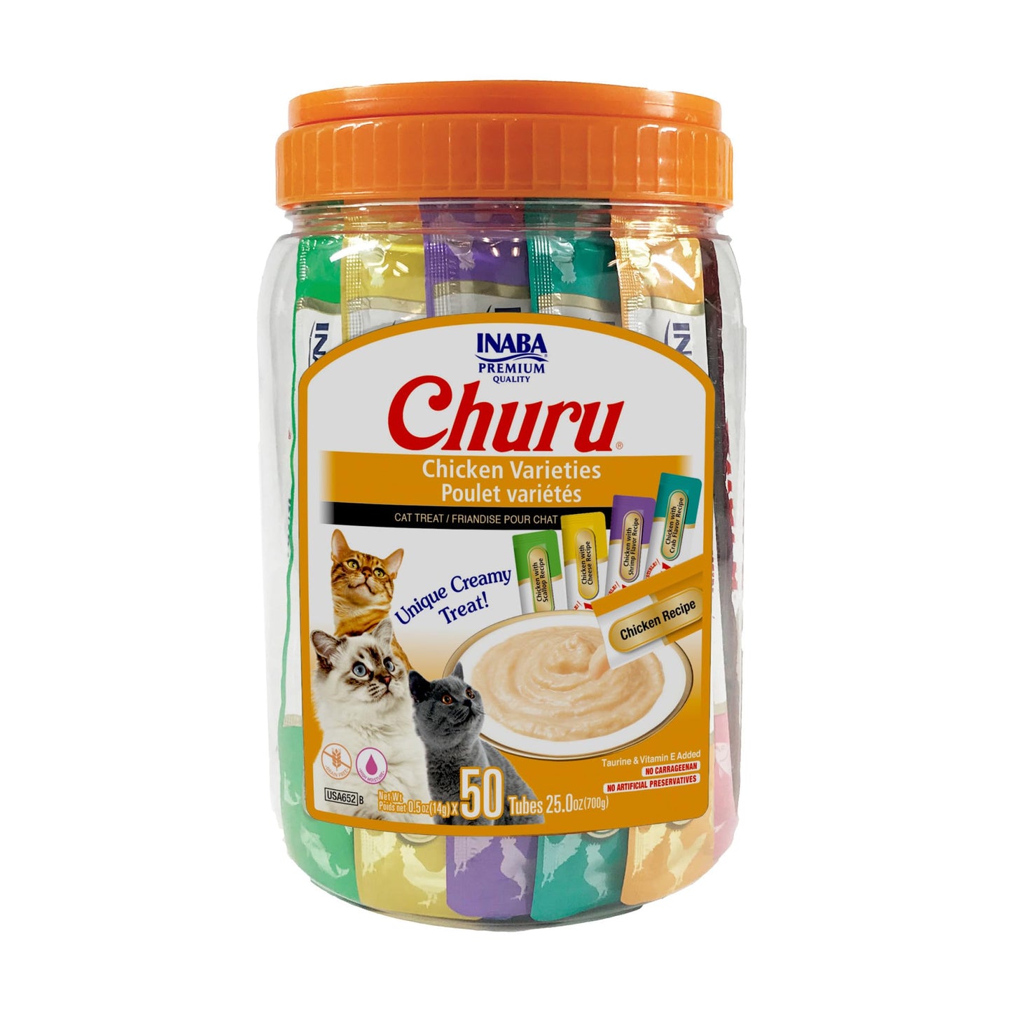 INABA Churu Cat Treats, Grain-Free, Lickable, Squeezable Creamy Purée Cat Treat/Topper, 60 Servings, Chicken Variety Box