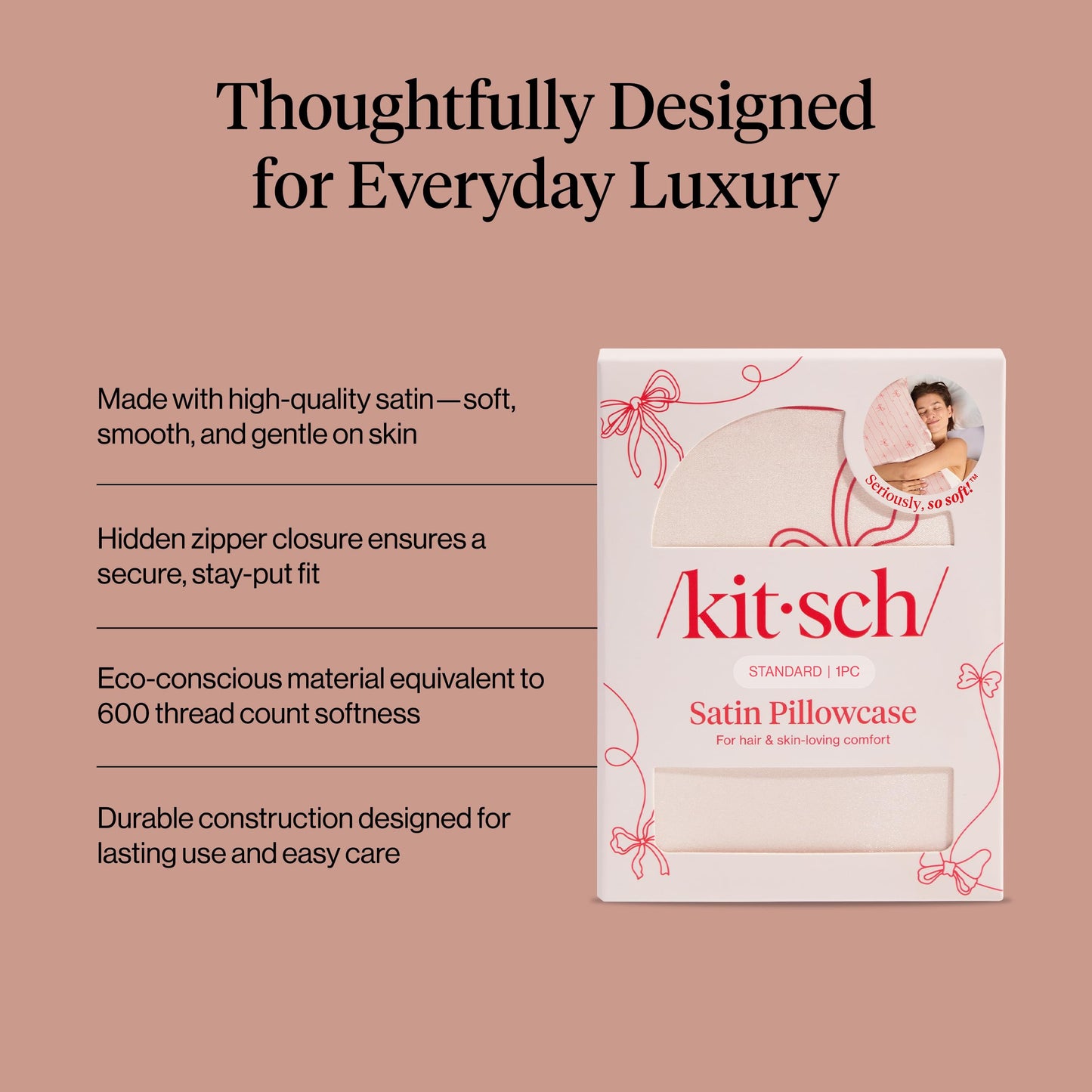 Kitsch Satin Pillowcase, Softer Than Silk Pillow Cases Queen, Cooling Pillow Covers, Satin Pillowcase w/Zipper for Hair, Skin & Quality Sleep, Wrinkle-Free & Smooth, Queen Size 19"x26", Cherry Print