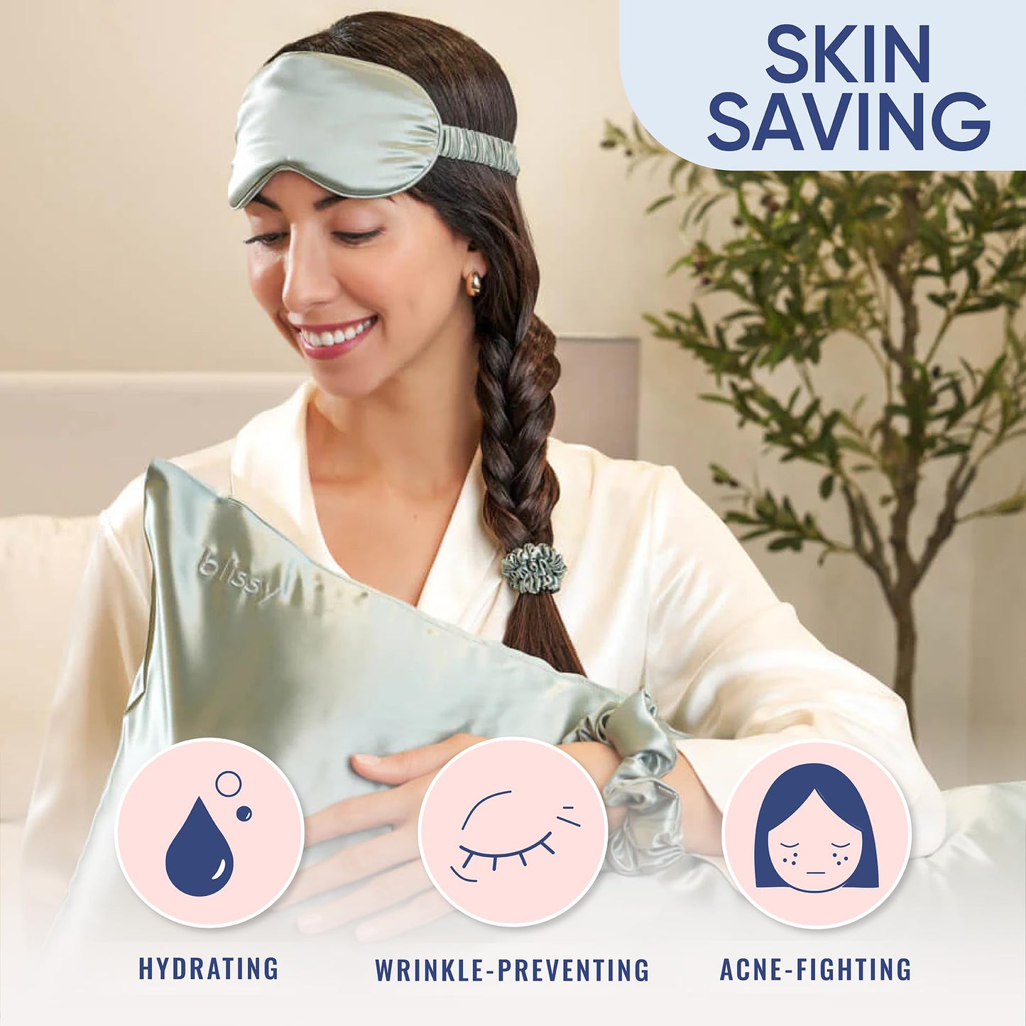 Blissy Silk Pillowcase - 100% Pure Mulberry Silk - 22 Momme 6A High-Grade Fibers - Silk Pillow Cover for Hair & Skin - Regular, Queen & King (Blissy White, Standard)