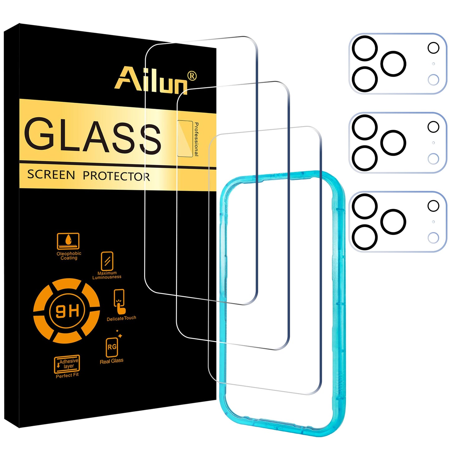 Ailun 3 Pack Screen Protector for iPhone 17 Pro Max [6.9 inch] + 3 Pack Camera Lens Protector with Installation Frame,Dynamic Island Compatible,Case Friendly[Not for iPhone 17/17 Pro/iPhone Air]