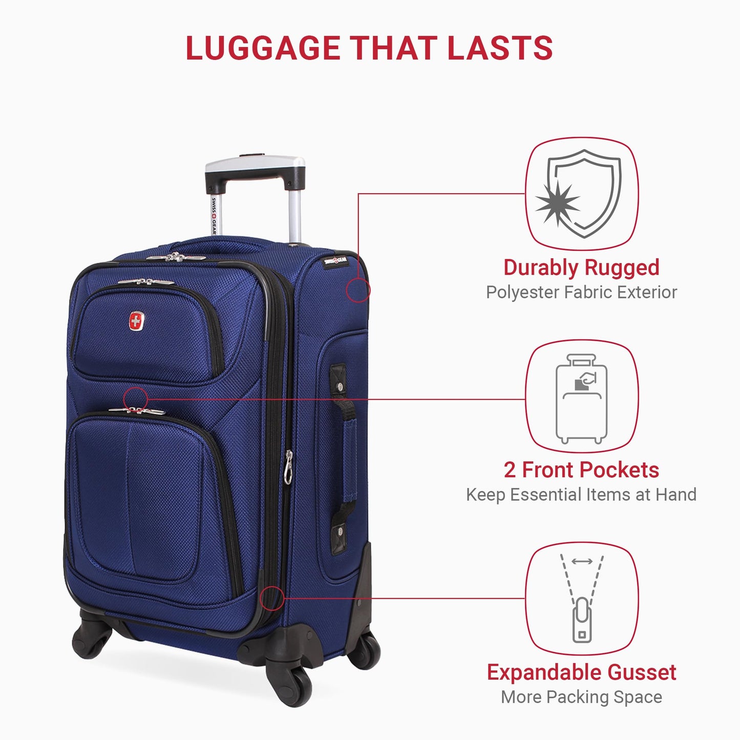 SwissGear Sion Softside Expandable Luggage – Medium Checked Suitcase with 360 Degree Wheels & Retractable Handle – 25 Inch, Perfect for 1-7 Night Trips – Blue