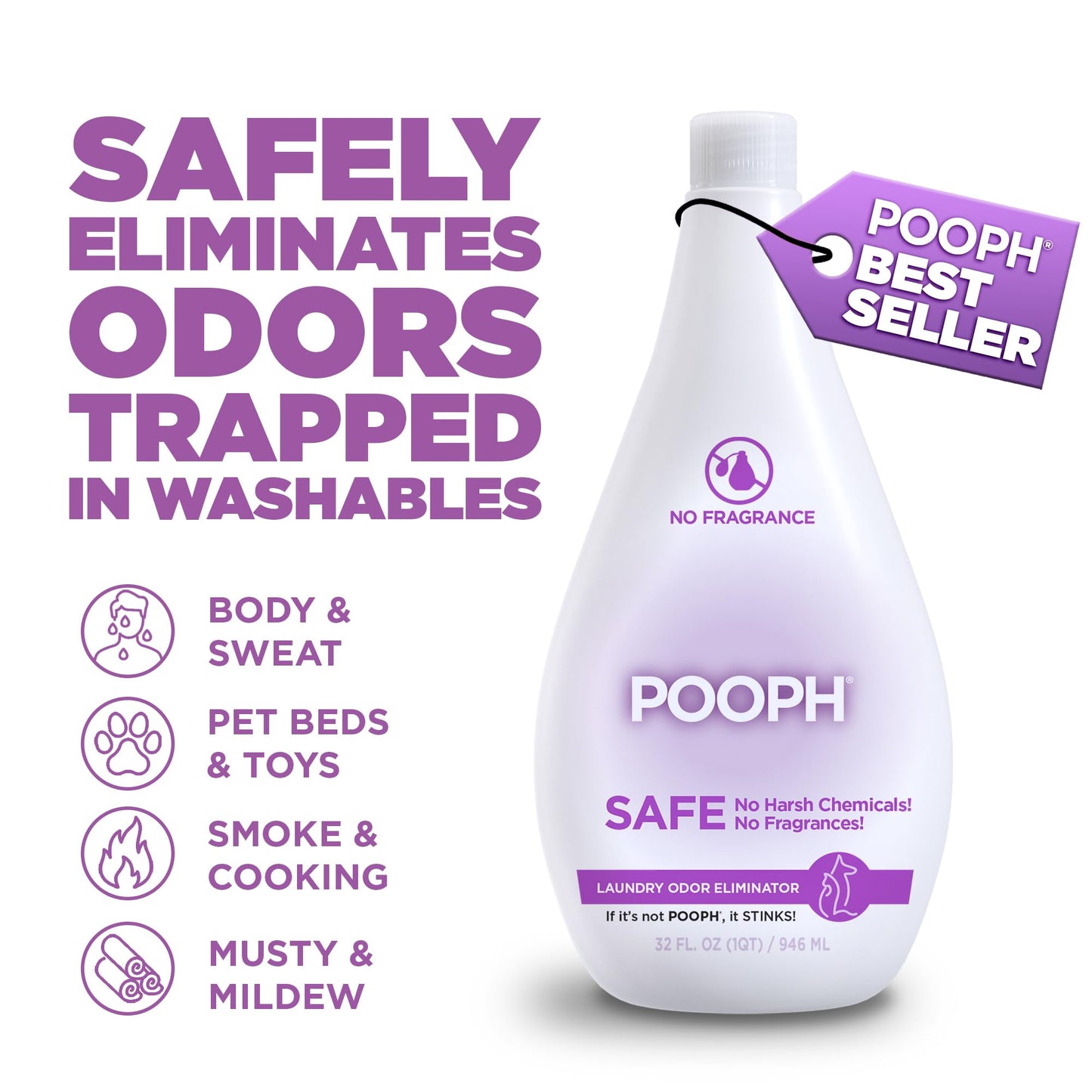 POOPH® Pet Odor Eliminator – 32 fl oz Bottle – Organic, NO Fragrances, NO Harsh Chemicals – Fast, Safe and Effective, Works On-Contact! For Home, Auto, Upholstery, Furniture – Safe for Pets & People
