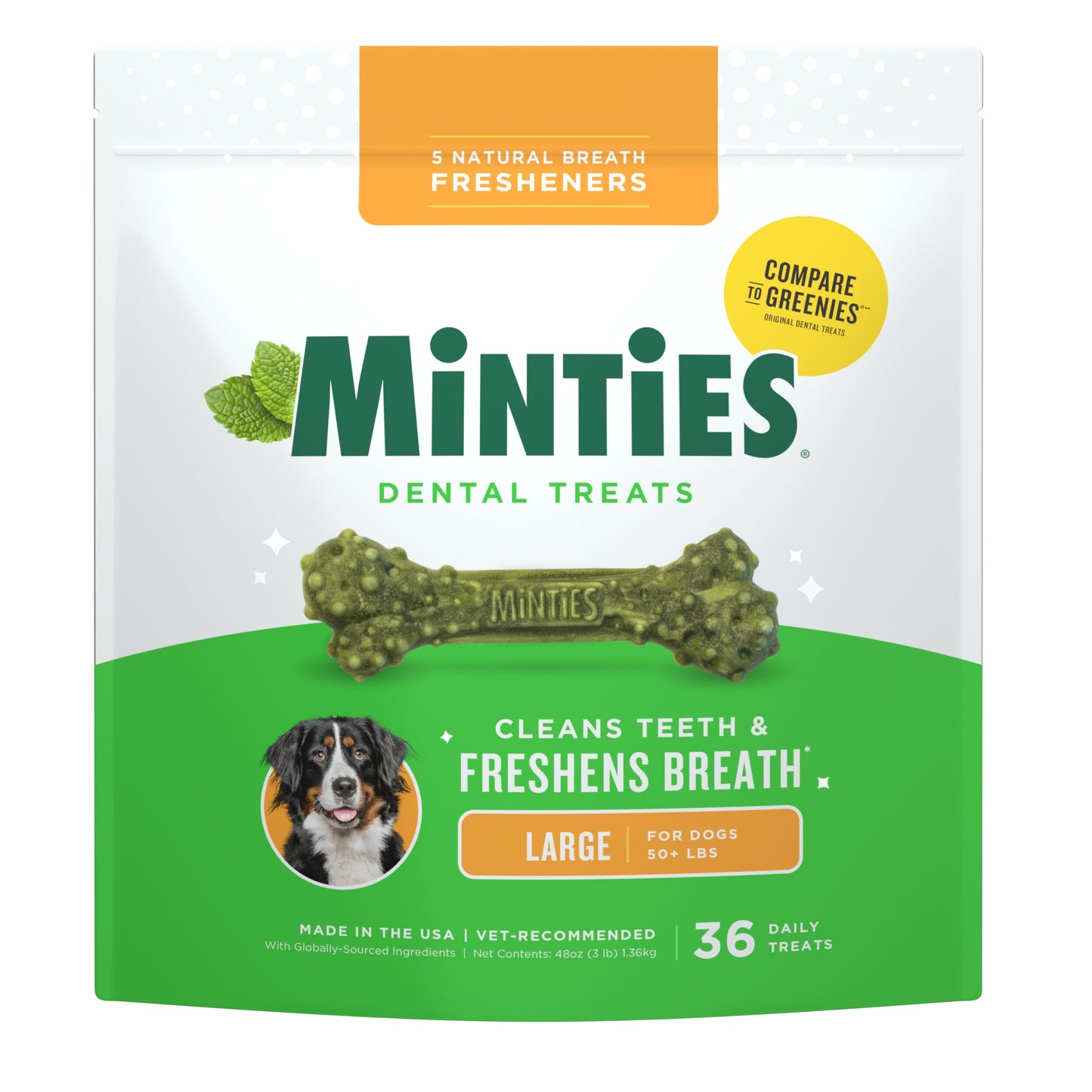 Minties Dog Dental Bone Treats, Tiny/Small Dental Dog Treats, 16 Ounces, Cleans Teeth, Fight Bad Breath, Removes Plaque and Tartar, 16 Count