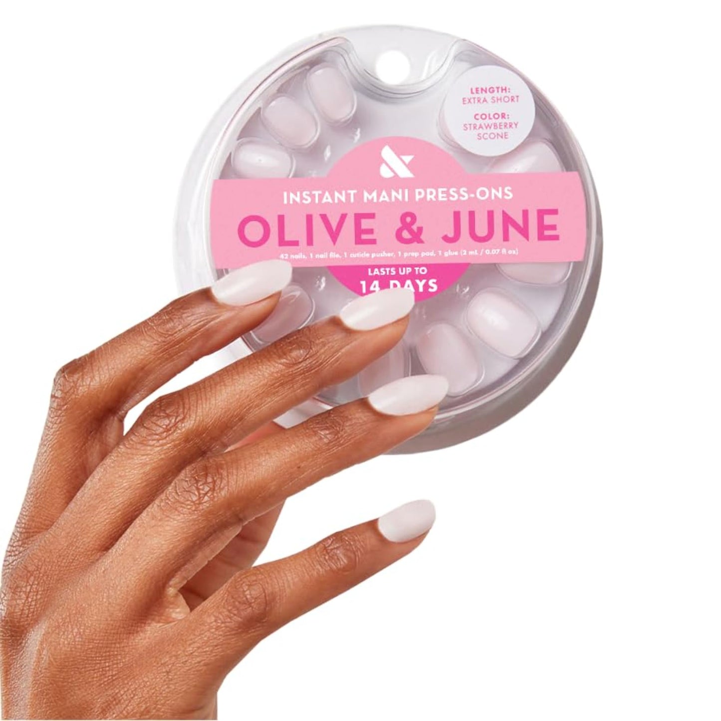 Olive & June Instant Mani Press On Nails (Glue) | 42 Fake Nails, 21 Sizes | Non-Toxic, Long-Lasting | Recycled Materials | Realistic Look