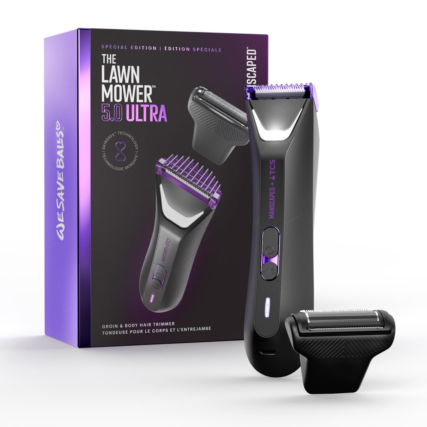 MANSCAPED® The Lawn Mower® 5.0 Ultra Groin & Body Hair Trimmer – Dual-Head SkinSafe® Trimmer & Foil Blades, Waterproof Wet/Dry Groomer, USB-C Rechargeable with Travel Case, Men’s Ball Shaver, Black