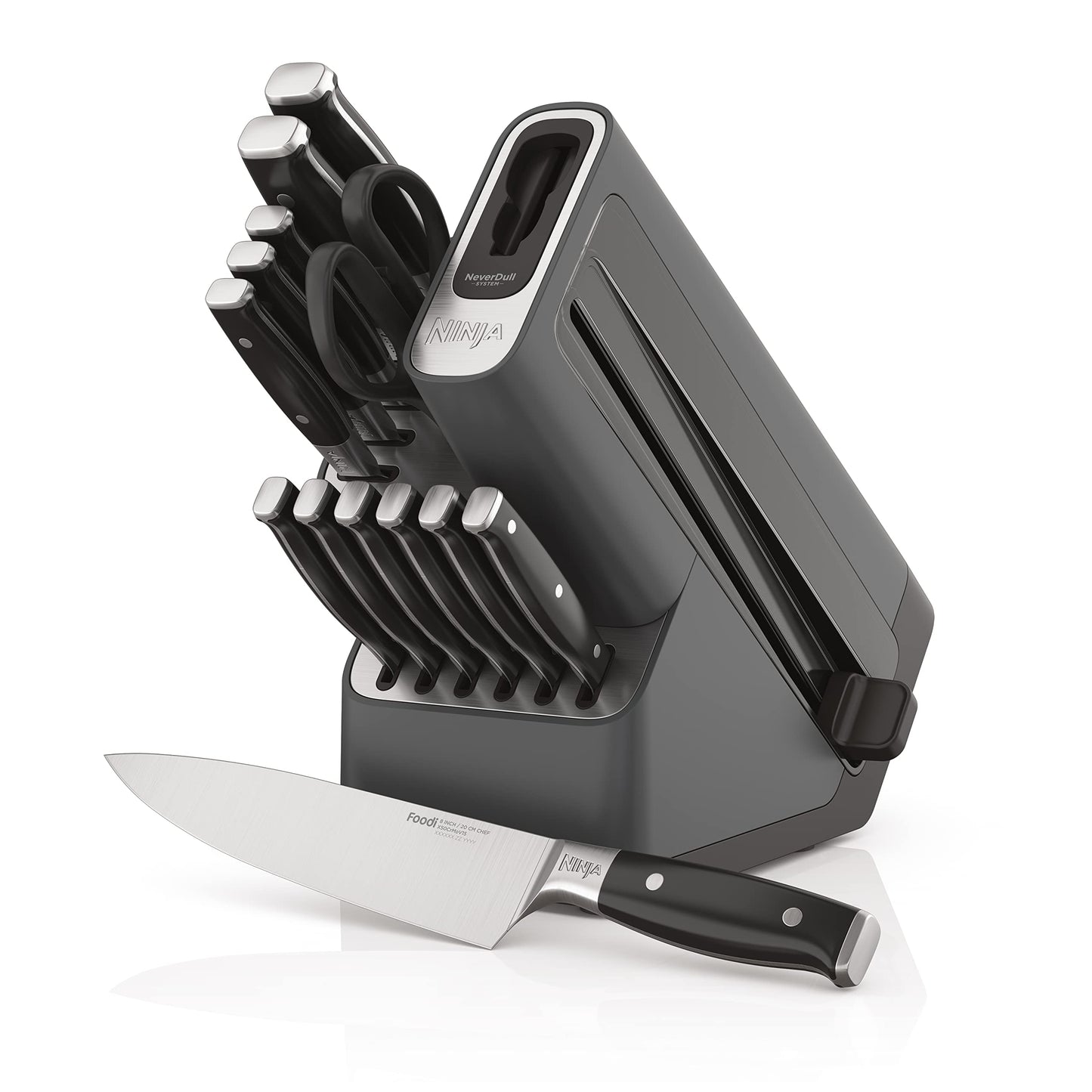 Ninja Knife Set, Knife Sharpener, Knife Block Set, Stainless Steel Knives, 14 Piece Set, Steak Knives, Chef Knives and More, Foodi NeverDull, Black, K32014