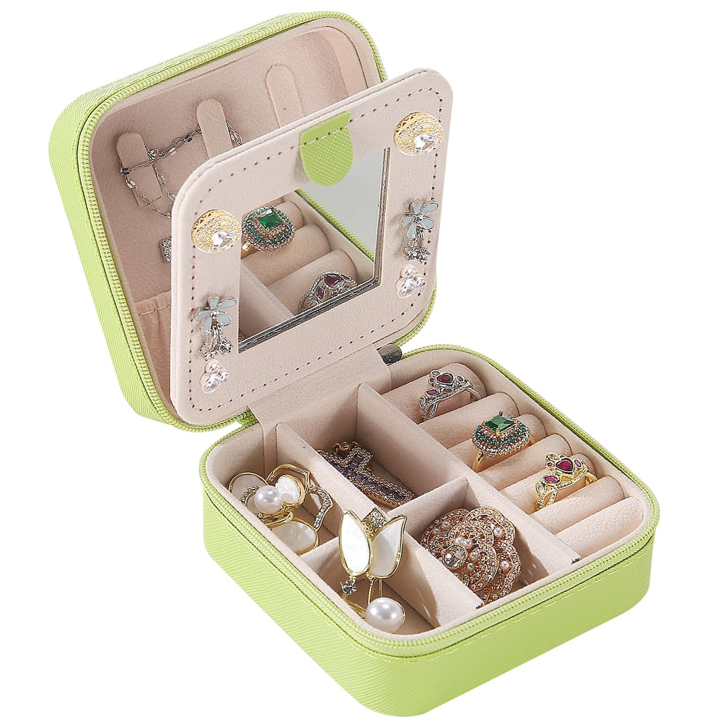 KElofoN Travel jewelry case Travel jewelry box Travel Jewelry Organizer Small box Gift for Girls Women with Mirror(Green)