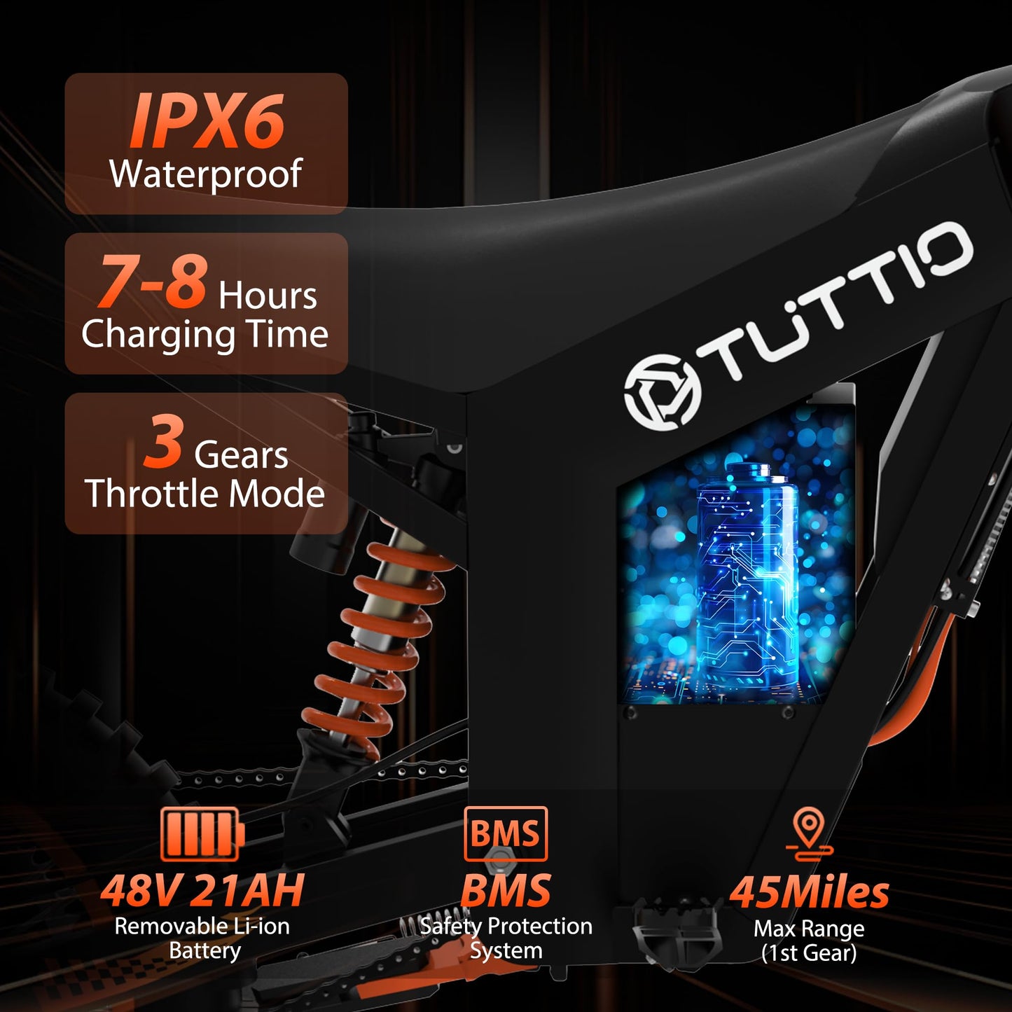 Tuttio Soleil 01 Electric-Dirt-Bike Soleil 01 BF Electric-Bike with 48V 21Ah Removable Battery, 37MPH, 14"/12" Fat Tire E-Motorcycle for Mountain Off-Road Teens Adults, Fit Age 13+