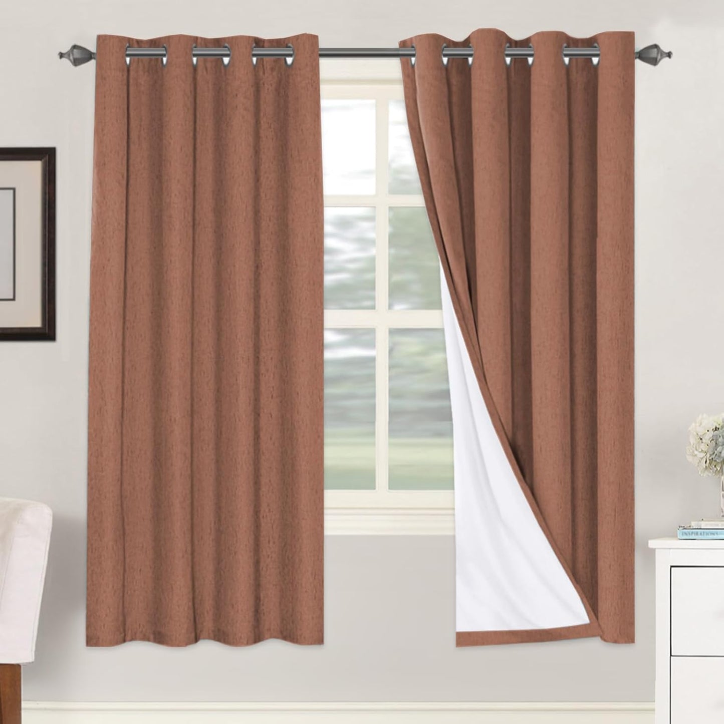 H.VERSAILTEXLinen-Polyester Curtains 100%Blackout Curtains for Bedroom 96"Long Full Light Blocking Nature Linen-Polyester Blended Window Curtains for LivingRoomNickel Grommet(2Panels,HeatheredNatural)