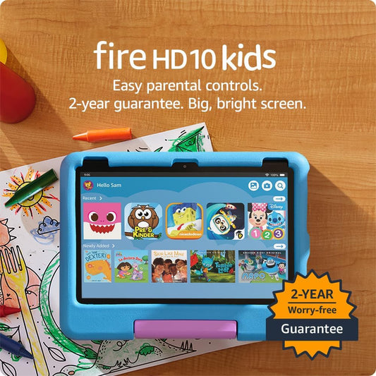 Amazon Fire HD 10 Kids tablet (newest model) ages 3-7 | Bright 10.1" HD screen with included ad-free and exclusive content, robust parental controls, 13-hr battery, 32 GB, Blue