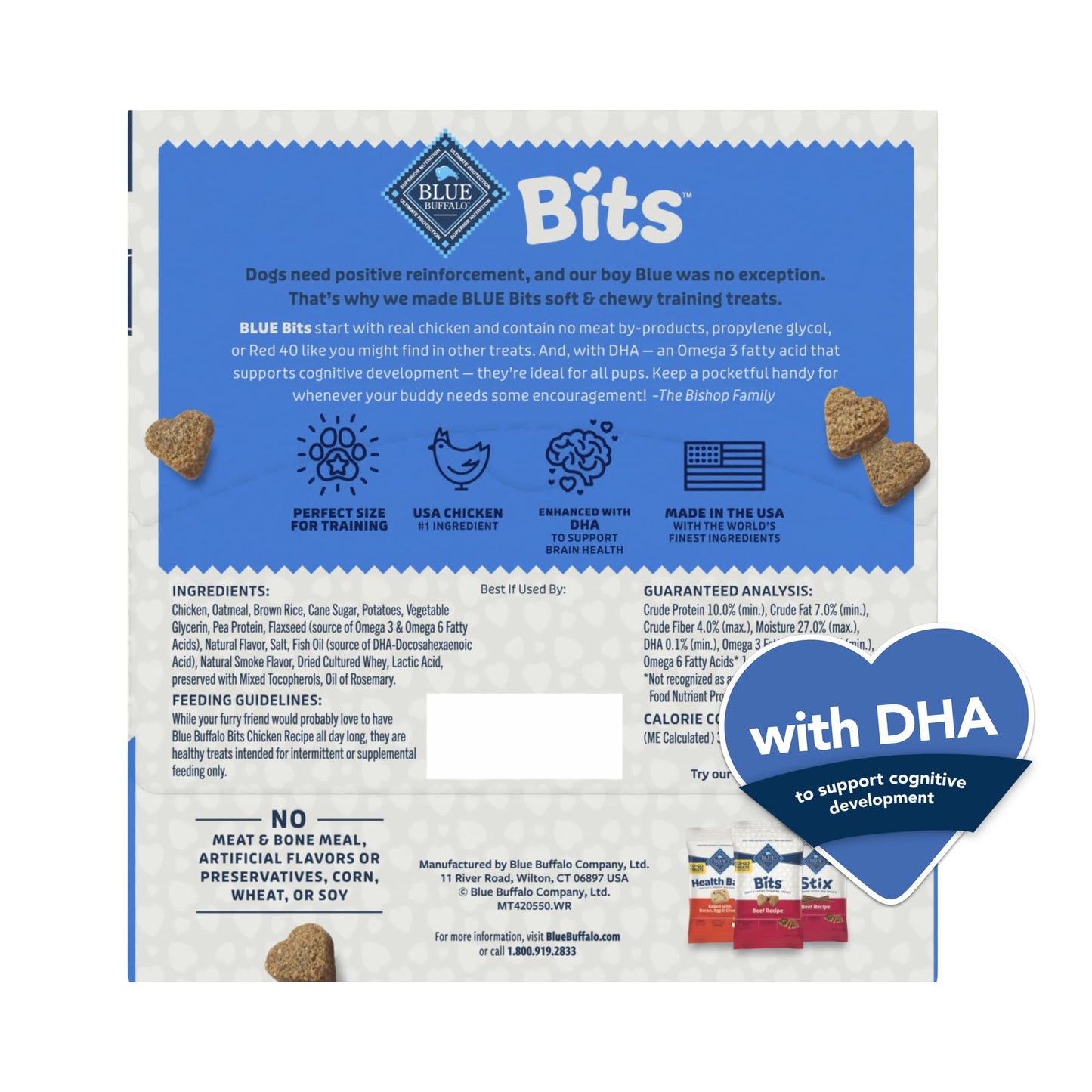 Blue Buffalo Bits Soft Dog Treats for Training, Made With Natural Ingredients & Enhanced with DHA, Chicken Recipe, 19-oz Bag