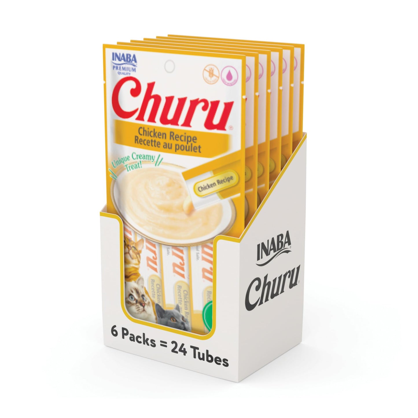 INABA Churu Cat Treats, Grain-Free, Lickable, Squeezable Creamy Purée Cat Treat/Topper, 60 Servings, Chicken Variety Box