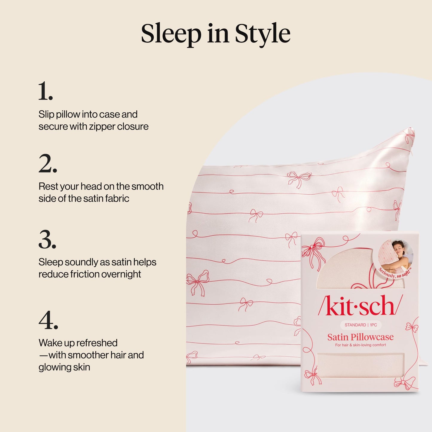 Kitsch Satin Pillowcase, Softer Than Silk Pillow Cases Queen, Cooling Pillow Covers, Satin Pillowcase w/Zipper for Hair, Skin & Quality Sleep, Wrinkle-Free & Smooth, Queen Size 19"x26", Cherry Print