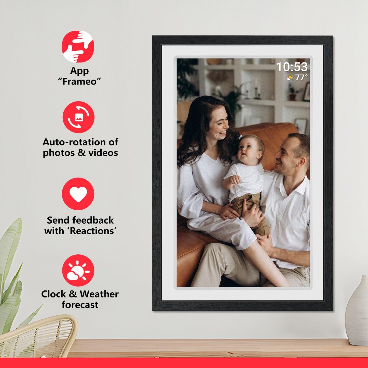 32GB FRAMEO 10.1 Inch Smart WiFi Digital Photo Frame 1280x800 IPS LCD Touch Screen, Auto-Rotate Portrait and Landscape, Built in 32GB Memory, Share Moments Instantly via Frameo App from Anywhere