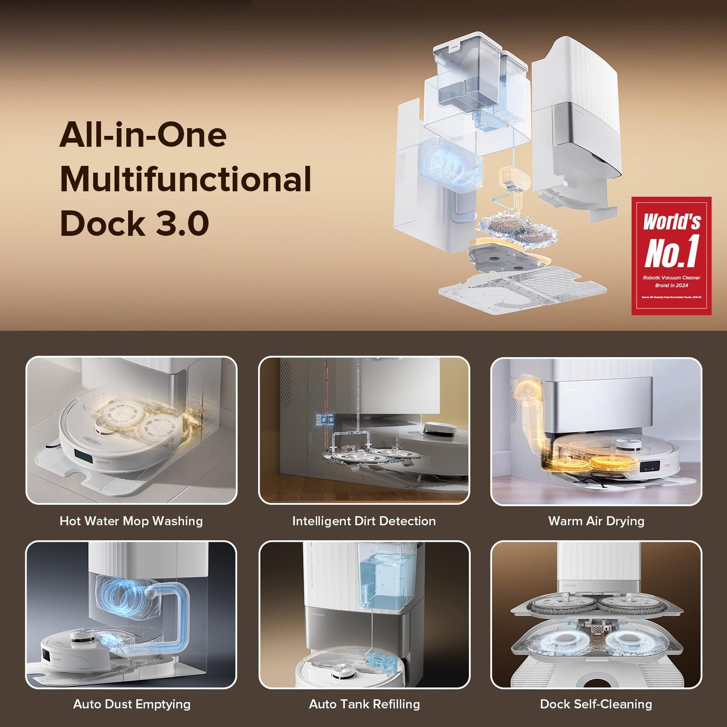 Roborock Qrevo Edge S5A Robot Vacuum and Mop, 18,500Pa, Zero-Tangling, DuoDivide Main Brush, FlexiArm Side Brush, Hot Water Mop Washing & Self-Cleaning, Warm Air Drying, Self-Emptying, Black