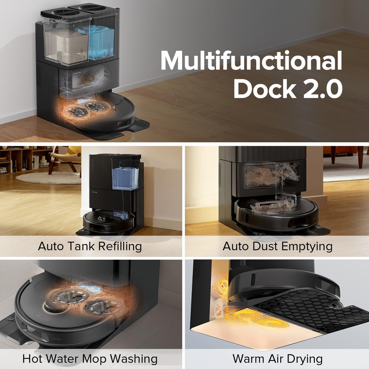 roborock Qrevo S5V Robot Vacuum and Mop, FlexiArm Edge Mopping, 12,000Pa Suction, Dual Zero-Tangle System, Smart Obstacle Avoidance, 10mm Mop Lifting, Auto Mop Washing&Drying, Self-Emptying&Refilling