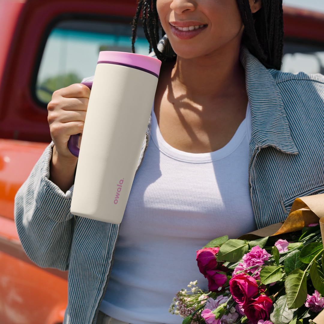 Owala SmoothSip Slider Insulated Stainless Steel Coffee Tumbler, Reusable Iced Coffee Cup, Hot Coffee Travel Mug, BPA Free 12 oz, Grey/Green (Sour Apple)