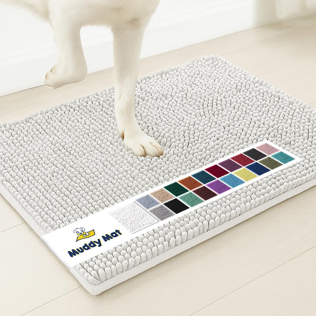 Muddy Mat® Shown on TV Super Absorbent Microfiber Dog Door Mat for Muddy Paws, Non-Slip Washable Pet Rug, Quick Dry Chenille Entryway Carpet, Machine Washable Indoor Outdoor mat, Grey 30"x19"