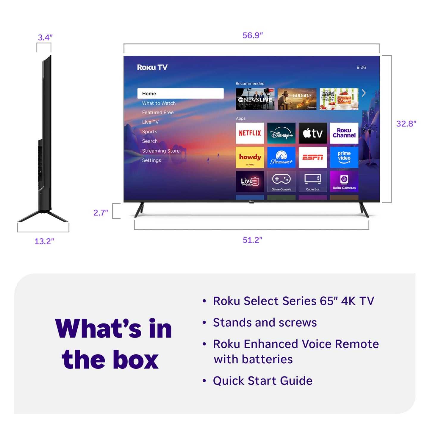 Roku Smart TV 2025 – 50-Inch Select Series, 4K HDR TV – RokuTV with Enhanced Voice Remote – Flat Screen LED Television with Wi-Fi for Streaming Live Local News, Sports, Family Entertainment