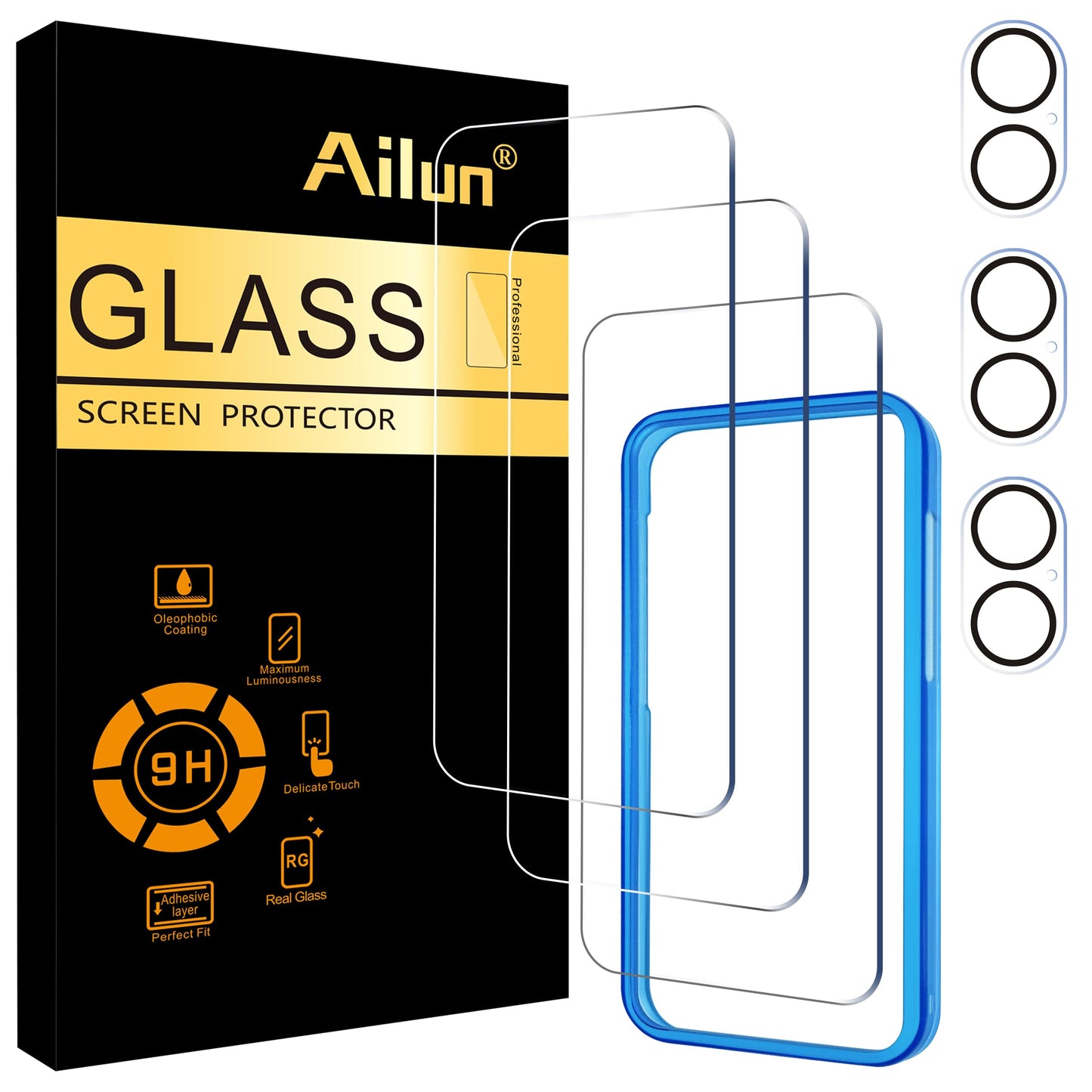 Ailun 3 Pack Screen Protector for iPhone 17 Pro Max [6.9 inch] + 3 Pack Camera Lens Protector with Installation Frame,Dynamic Island Compatible,Case Friendly[Not for iPhone 17/17 Pro/iPhone Air]