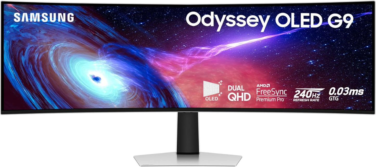 Samsung 49" Odyssey OLED (G93SC) Series Curved Gaming Monitor w QD-OLED, 240Hz, 0.03ms, DQHD, G-Sync Compatible, AMD FreeSync Premium Pro,Height Adjustable Stand,3 Yr Warranty,LS49CG932SNXZA